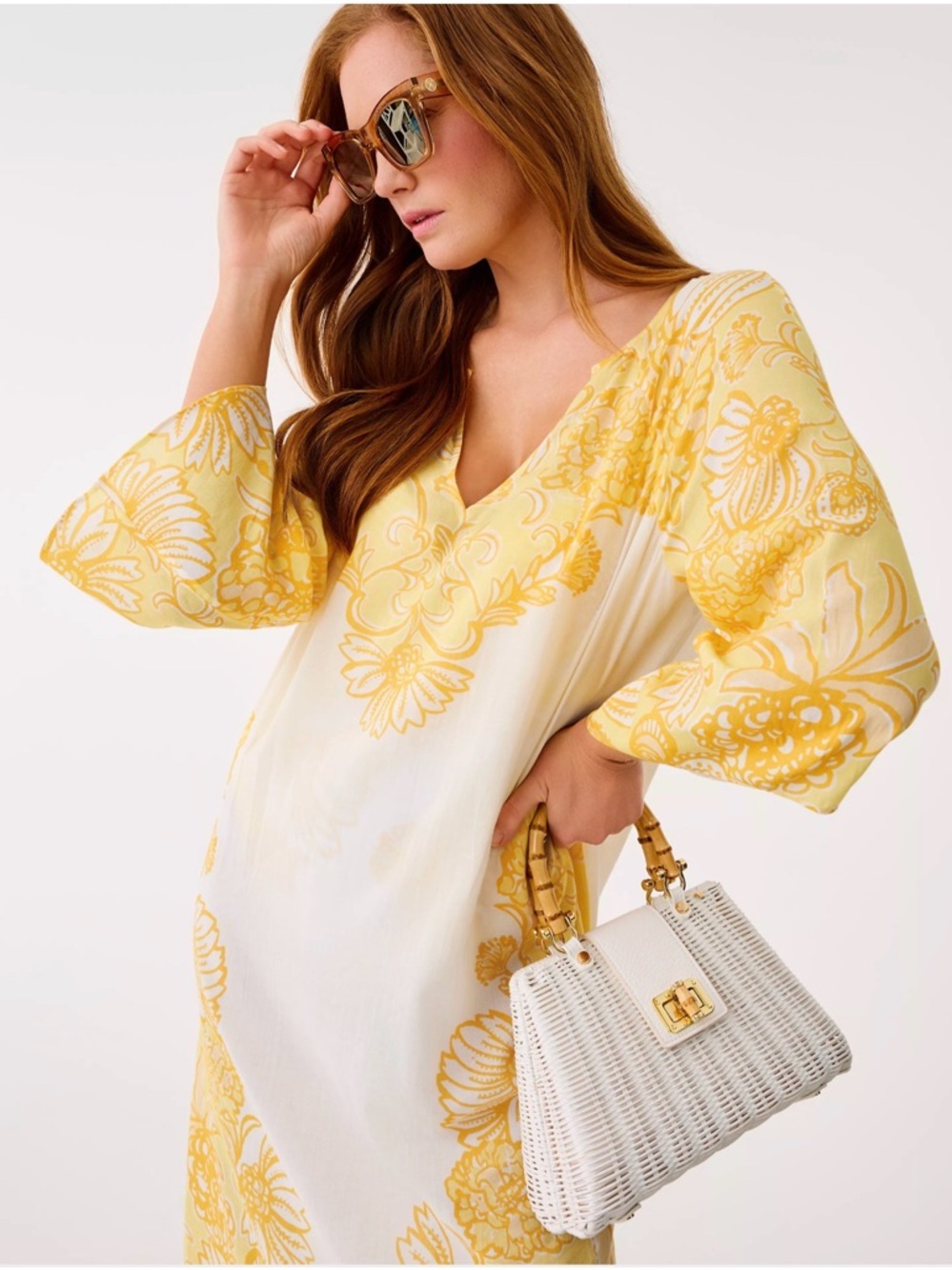 NWT Lilly Pulitzer XL Tialah Maxi Caftan Cover-Up “Golden Glow Juicy Story”